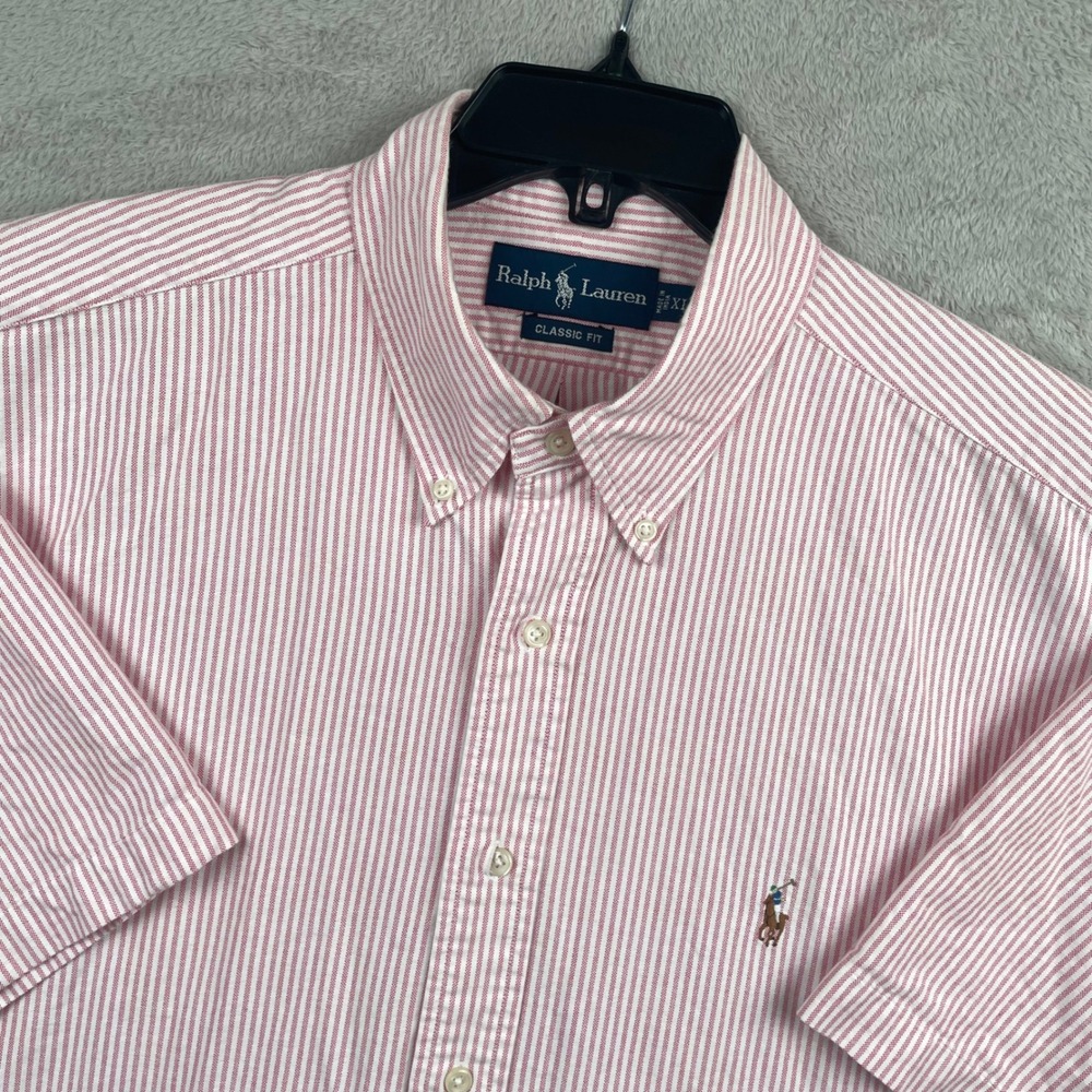 Ralph Lauren Shirt Men XL Pink Striped Flesh Pony Long Sleeve Button Down Oxford
